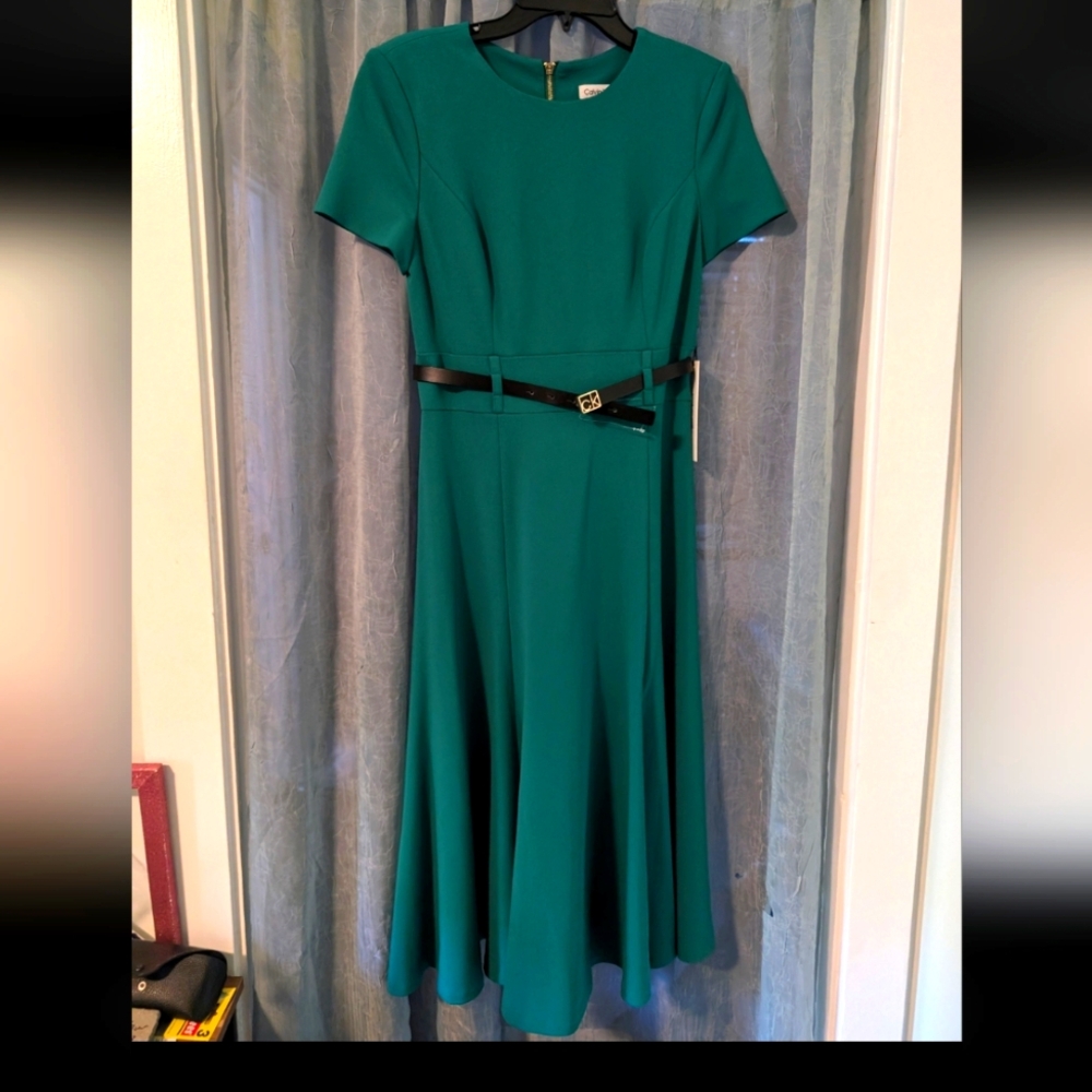 Calvin Klein Green A-Line Midi Dress